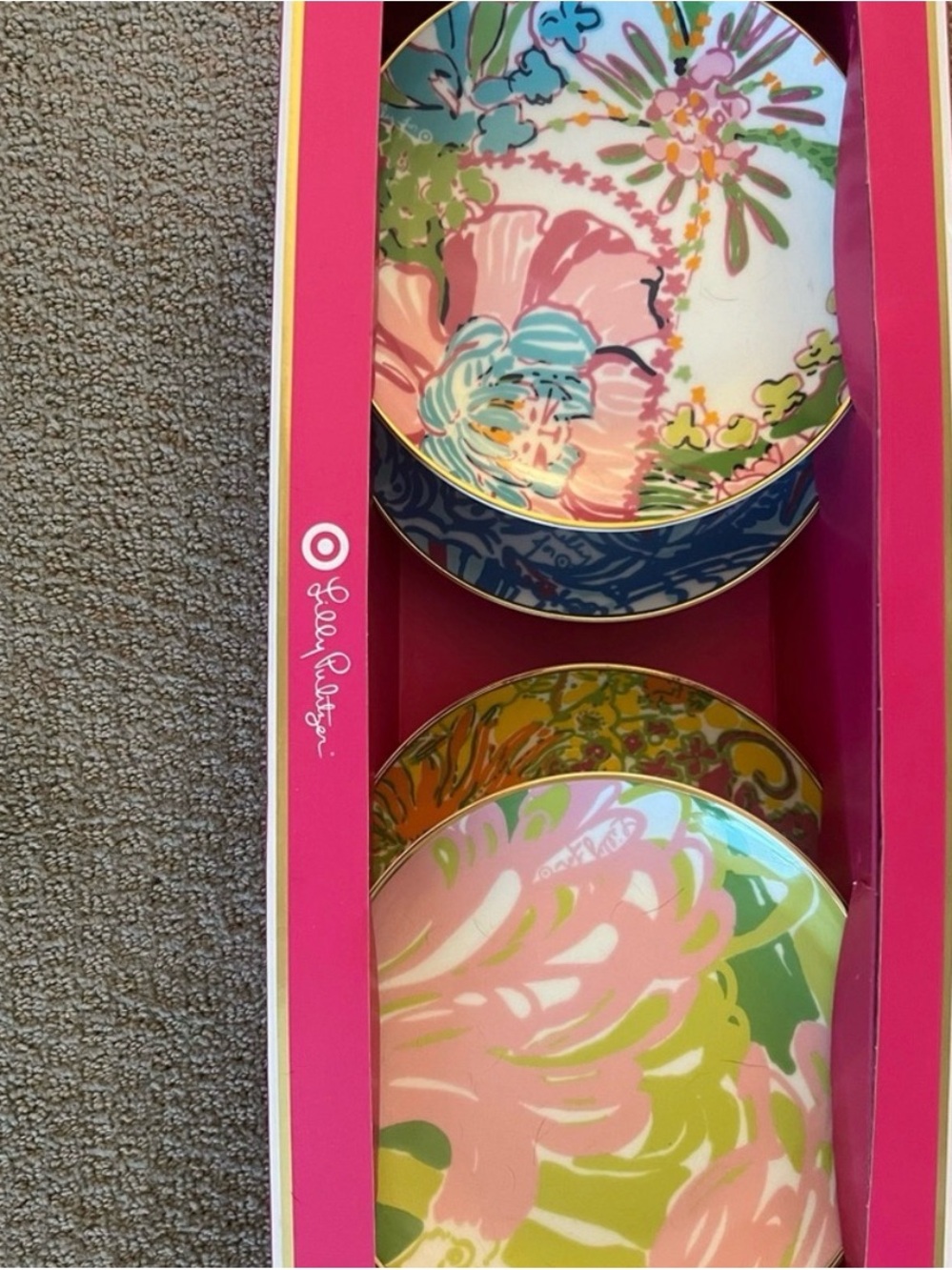 Lilly Pulitzer Bright Floral Dessert Plate Set — Pink, Green & Blue Accents